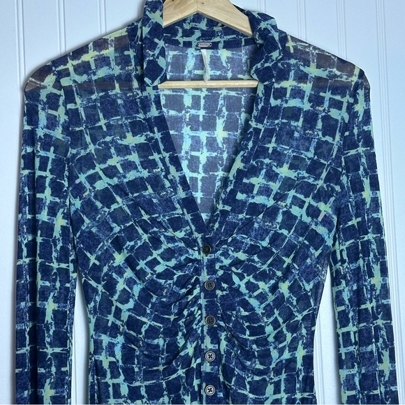 FP Free People Lucky Shirtee Printed Electric Blue XS Bohemian Retro Bottom Down - Picture 2 of 8